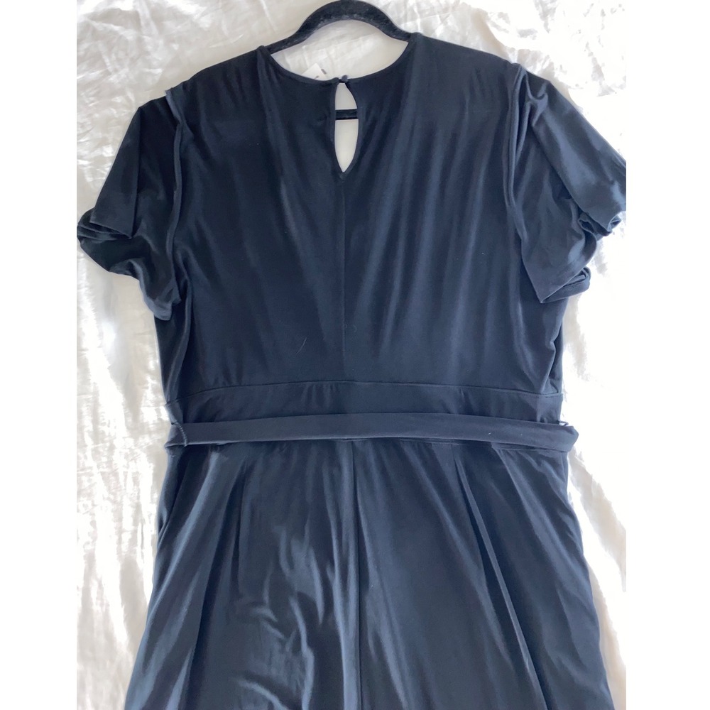 Lane Bryant Jumpsuit Women 22/24 Black Surplice Flutter Sleeve Wide Leg Pockets - Picture 11 of 16